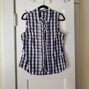 Tommy Hilfiger Navy and White Gingham Sleeveless Top